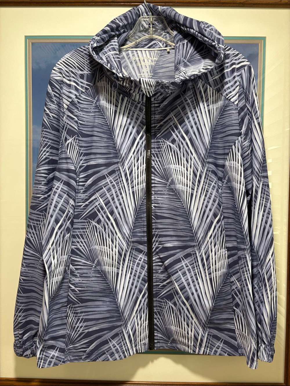 Tommy Bahama Purple and White Palm-Print Hooded Utility Jacket